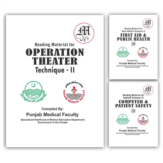 Get Punjab Paramedical Faculty Operation Theater Technician (OTT) Part 2 Books set. Includes Operation Theater Technique-II, First Aid & Public Health-II, and Computer & Patient Safety-II.